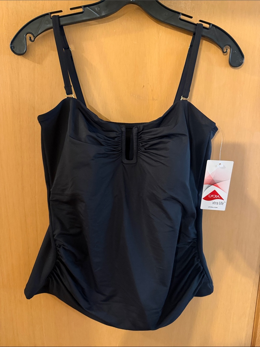 Lands End Women’s Lycra Swimsuit Tankini Top New Black Size 12L Long Tall